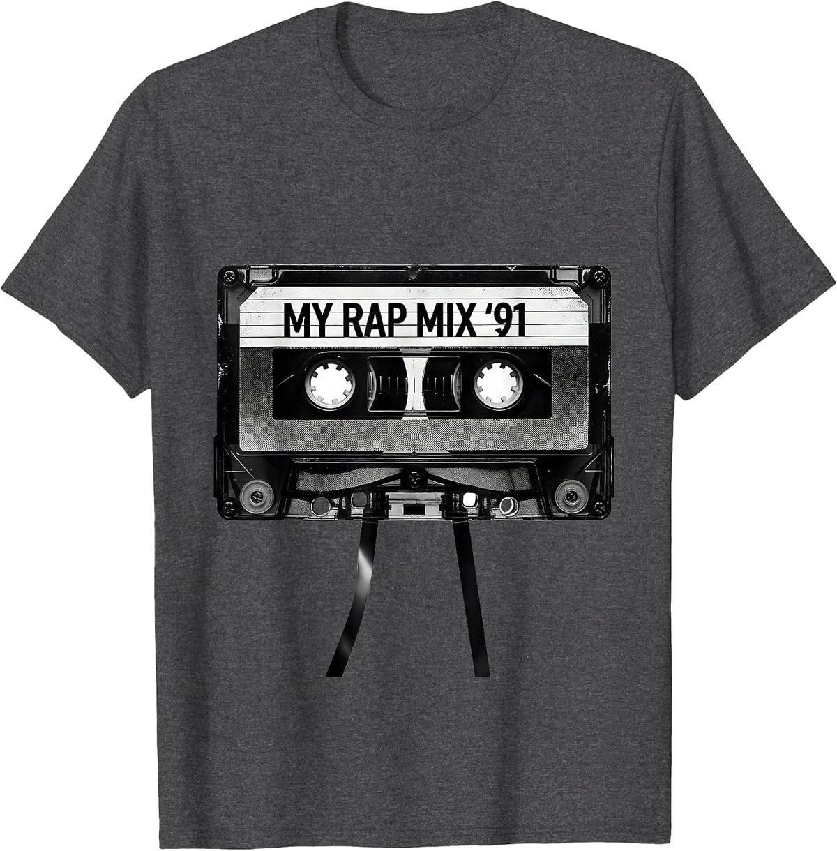 Men's My Rap Mix '91 Retro Cassette Hip Hop Nostalgia Mixtape T-Shirt - Dark Heather Grey