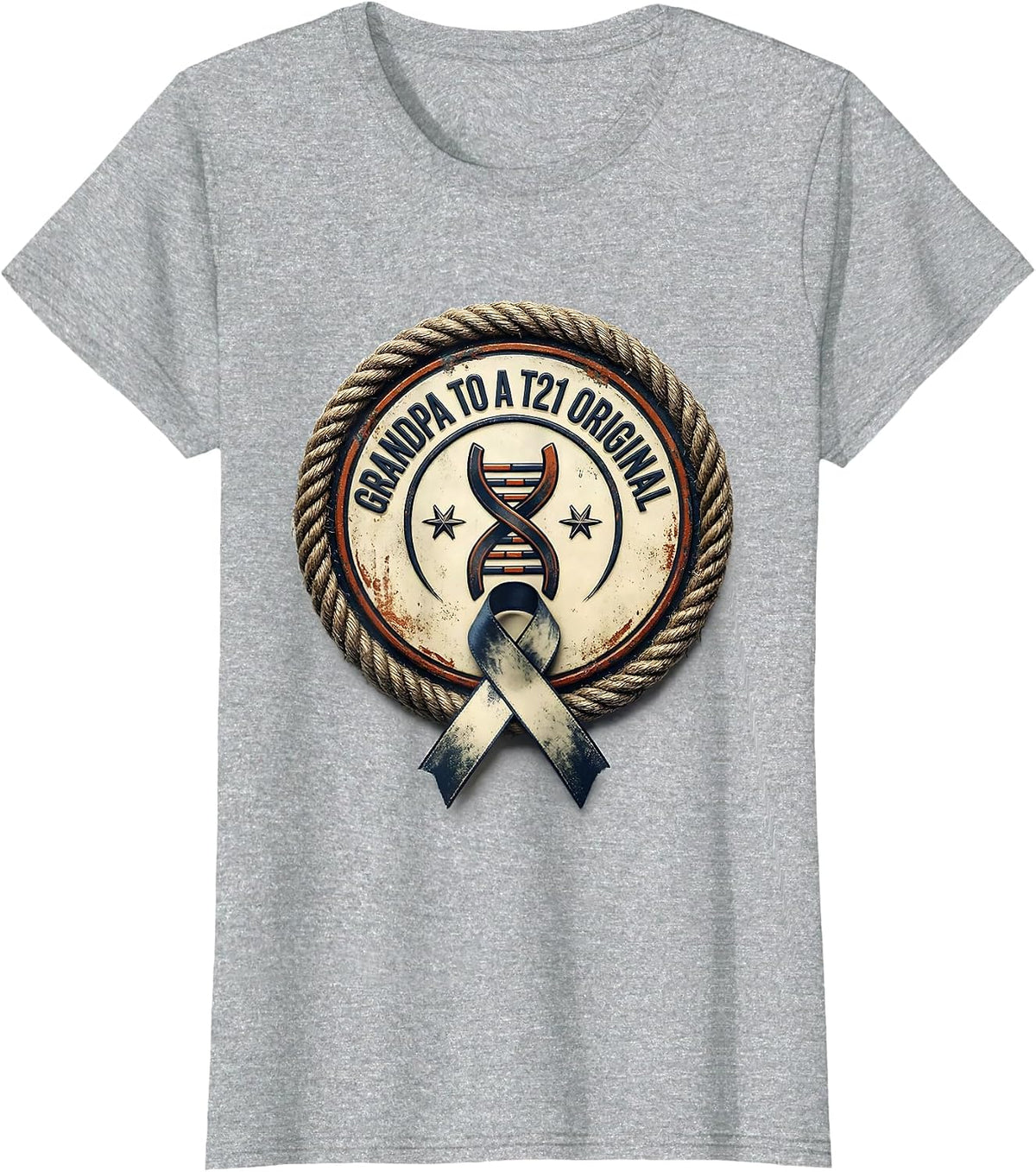 Grandpa To A T21 Original Vintage Down Syndrome Awareness T-Shirt - Heather Grey