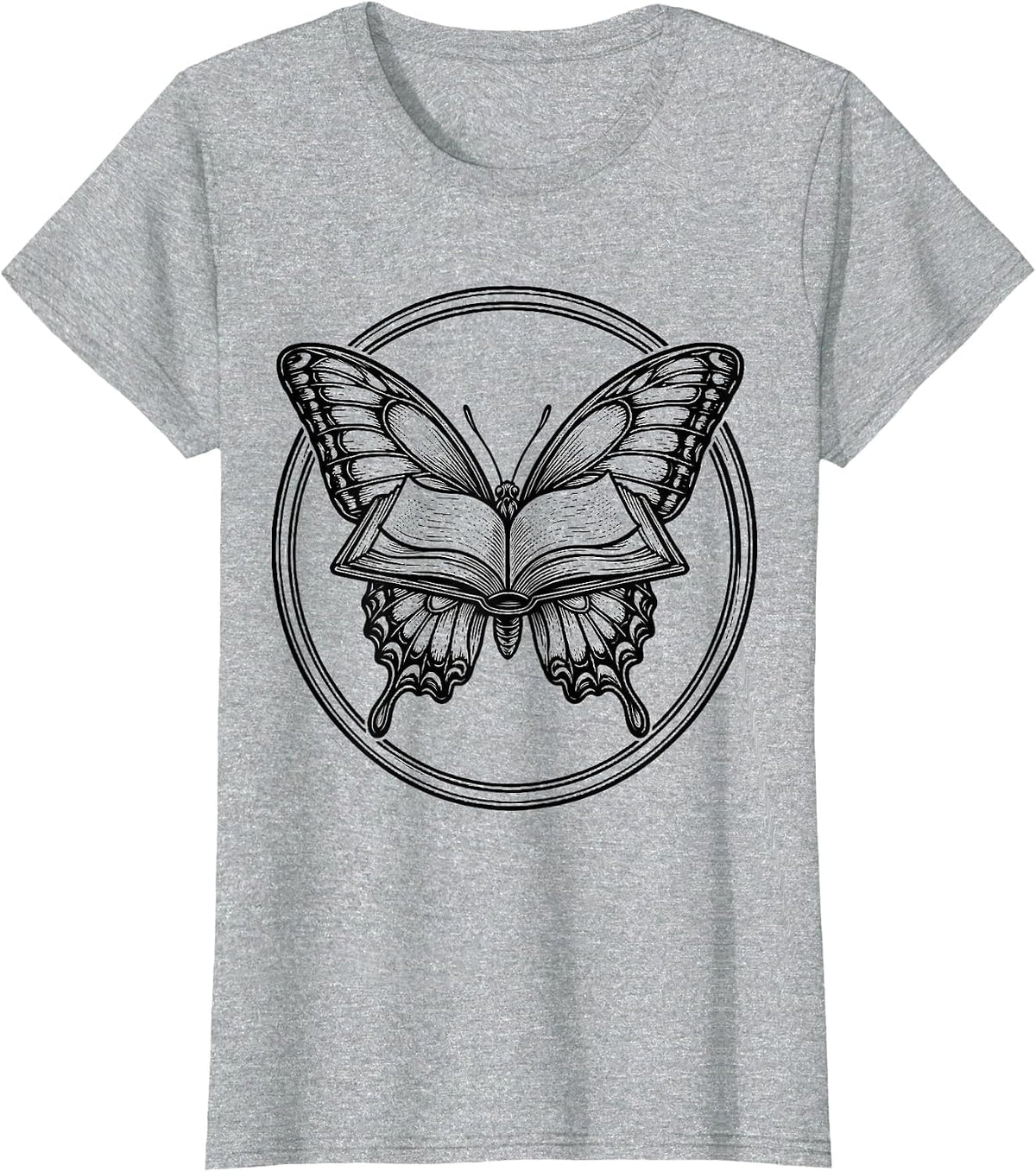 Reading Teacher Open Book Butterfly Wings Design T-Shirt - Heather Grey