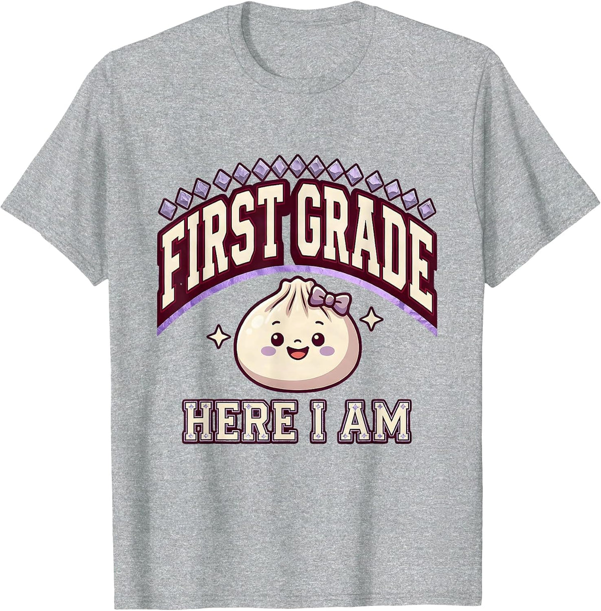 Men's First Grade Here I Am Cute Dumpling Girl Back to School T-Shirt - Heather Grey