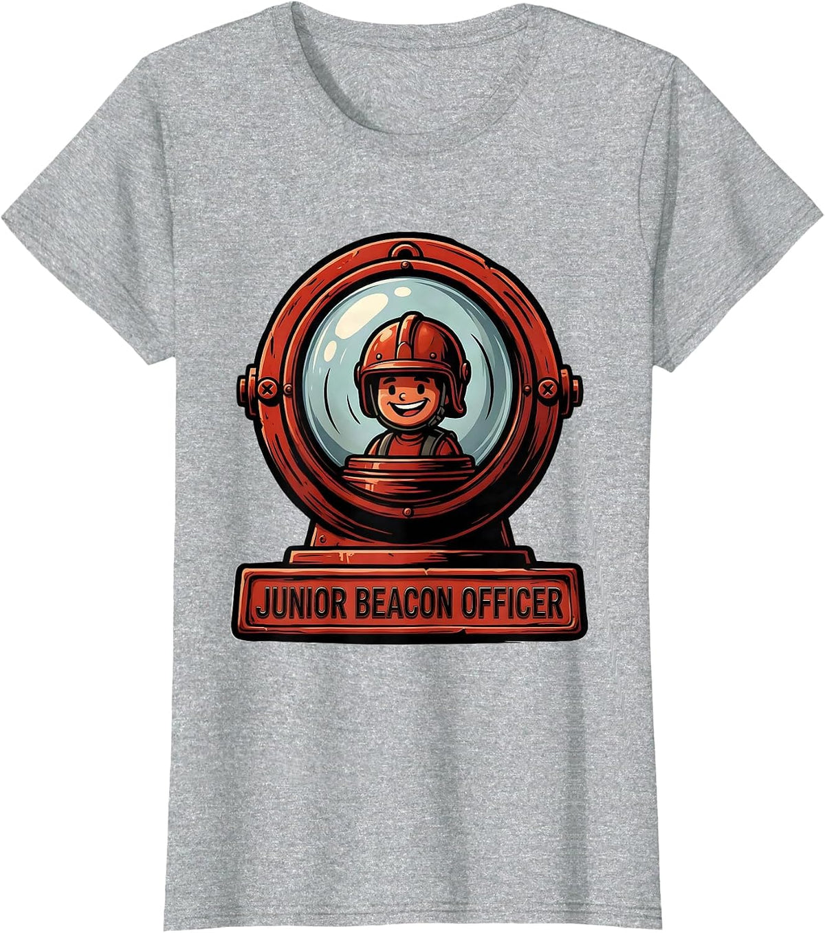 Women's Junior Beacon Officer Cartoon Firefighter Kids Birthday T-Shirt - Heather Grey