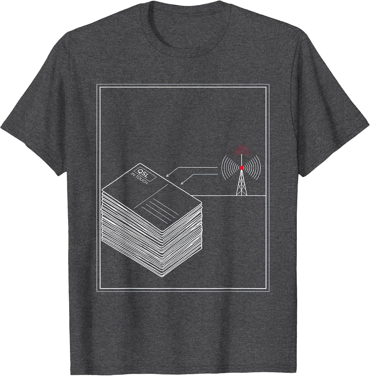 QSL In Touch Technical Blueprint Ham Radio Operator Humor T-Shirt - Dark Heather Grey