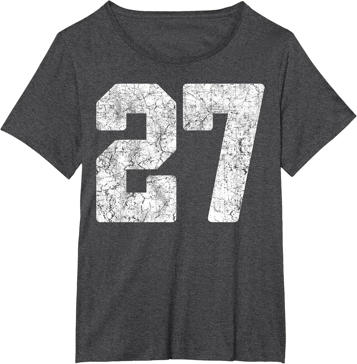 Distressed White Number 27 Jersey Player Uniform #27 Grunge T-Shirt - Dark Heather Grey