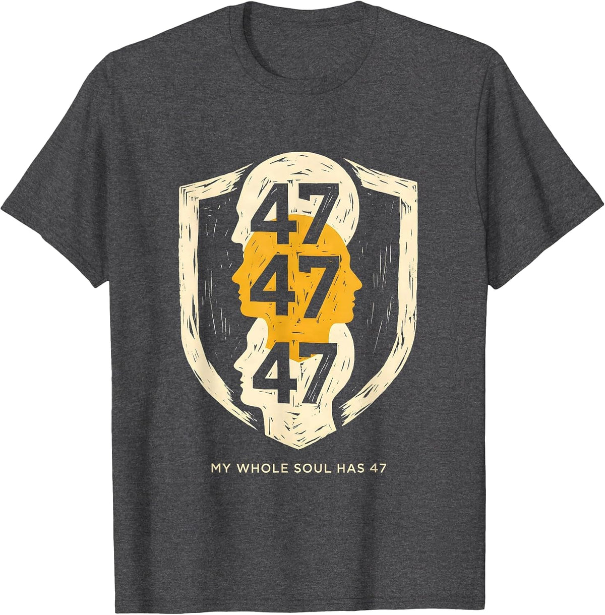 Men's My Whole Soul Has 47 Linocut Down Syndrome Awareness Homie T-Shirt - Dark Heather Grey