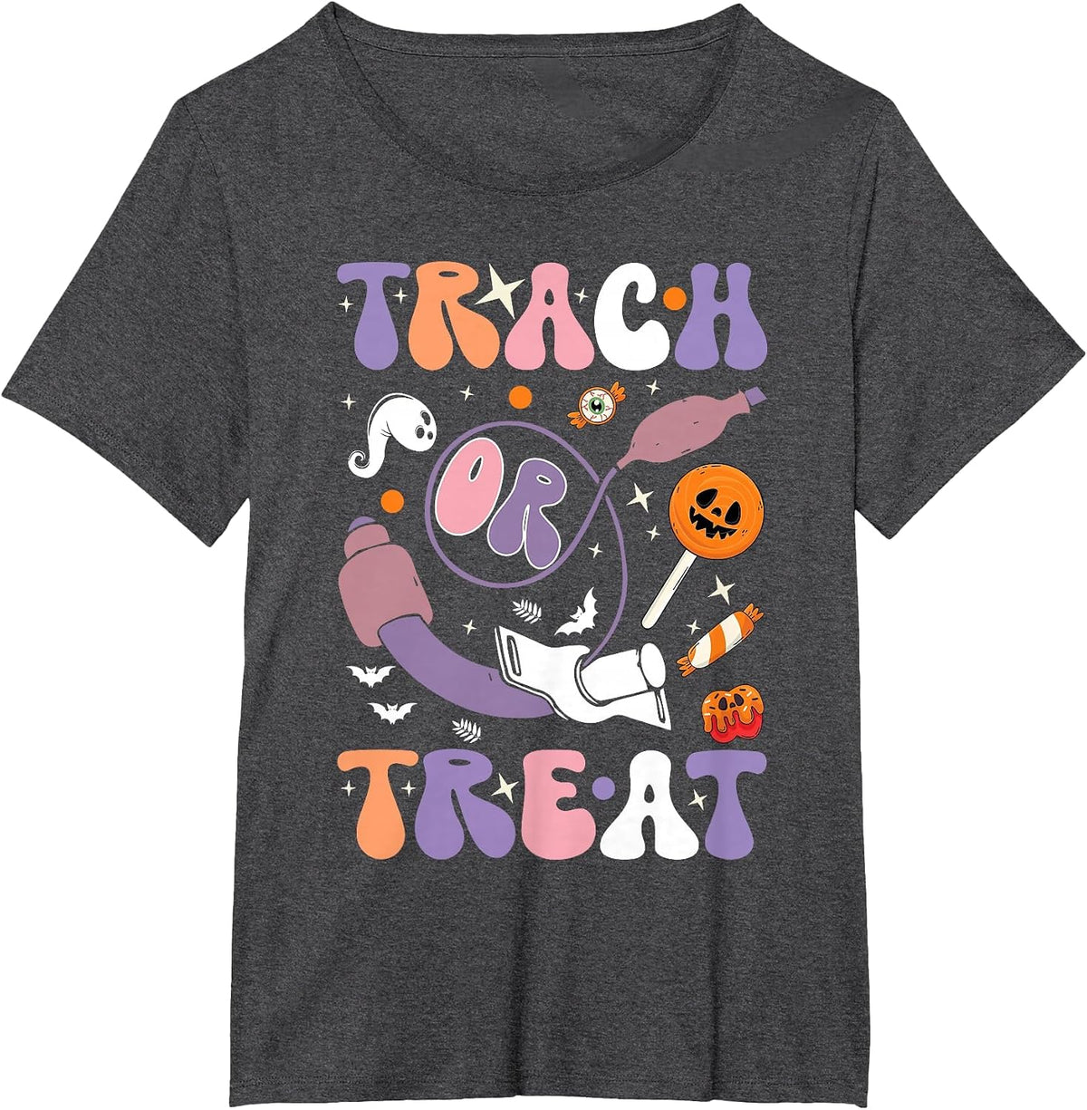 trach or Treat Nurse Respiratory Therapist ICU RN Halloween T-Shirt - Dark Heather Grey