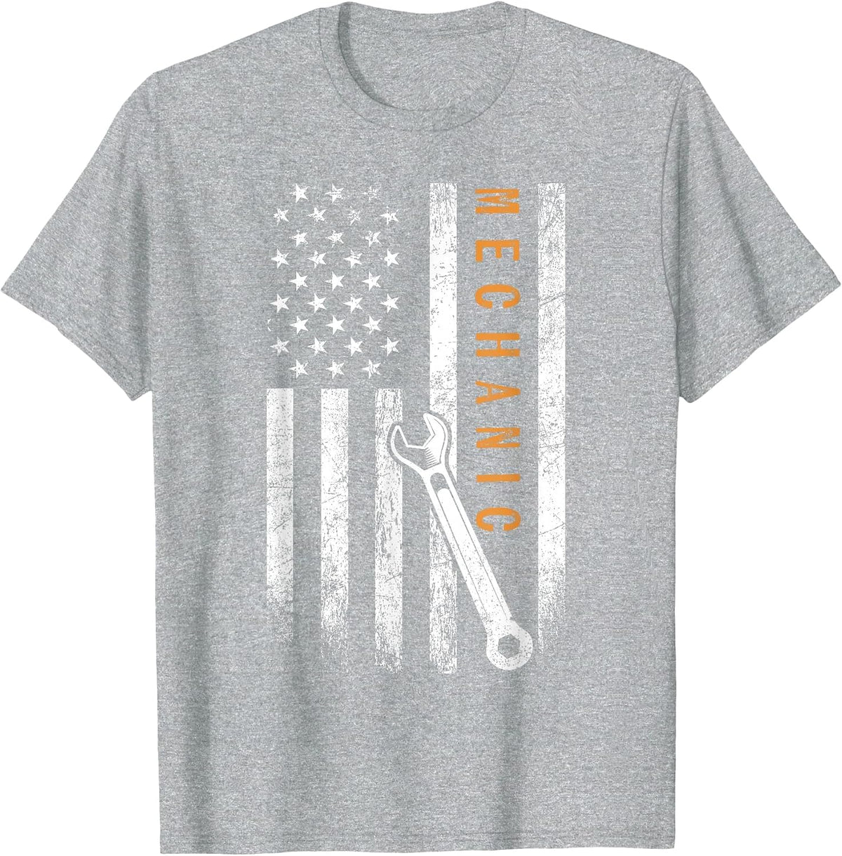 Mechanic American Flag Design T-Shirt - Heather Grey