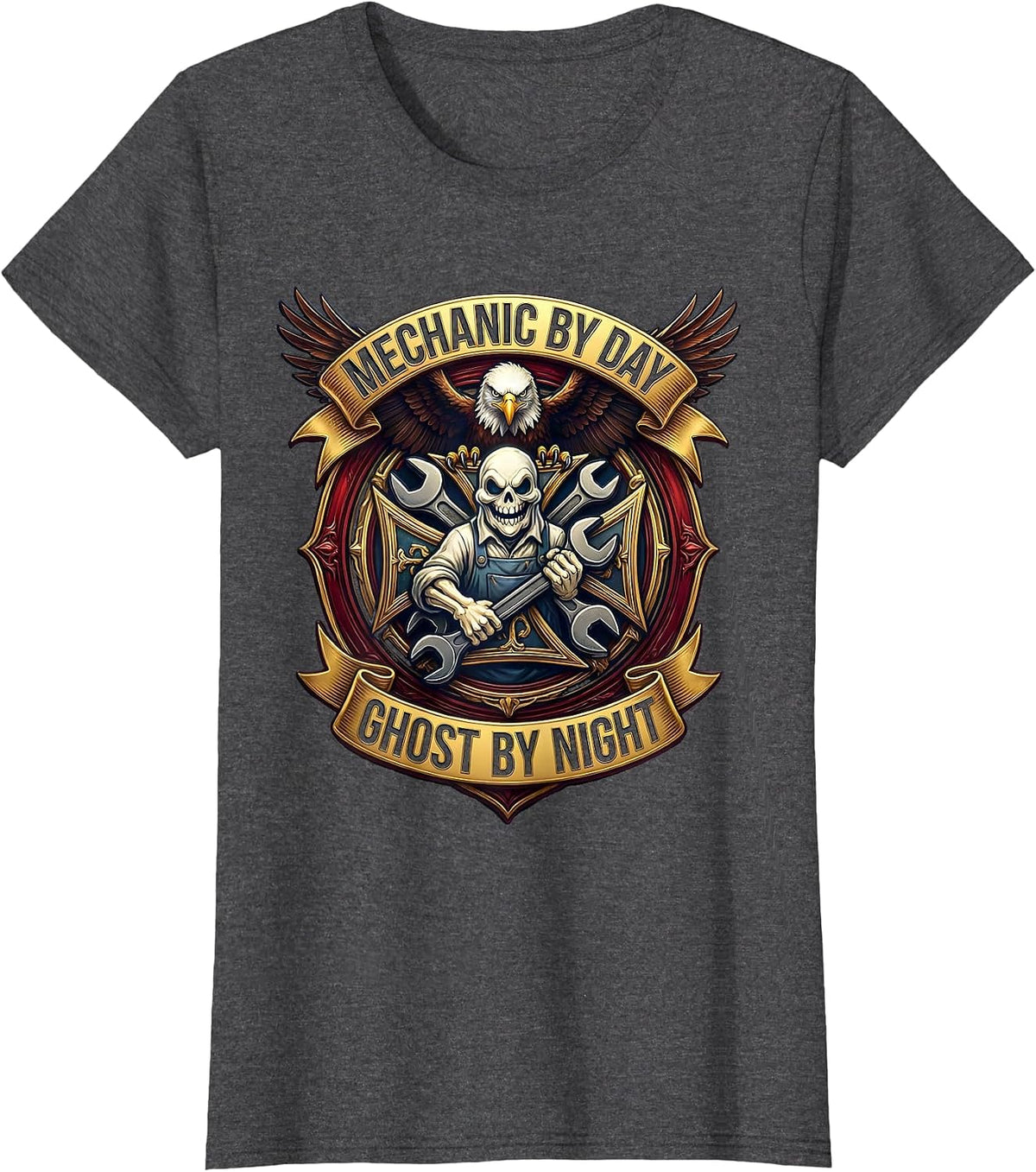 Women's Boo Crew Mechanic Halloween Ghost Design T-Shirt - Dark Heather Grey
