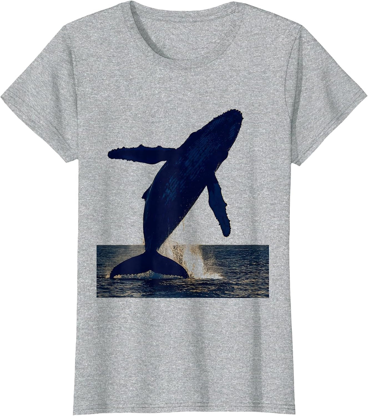 Cape Cod Humpback Whale Breaching at Sunset T-Shirt - Heather Grey