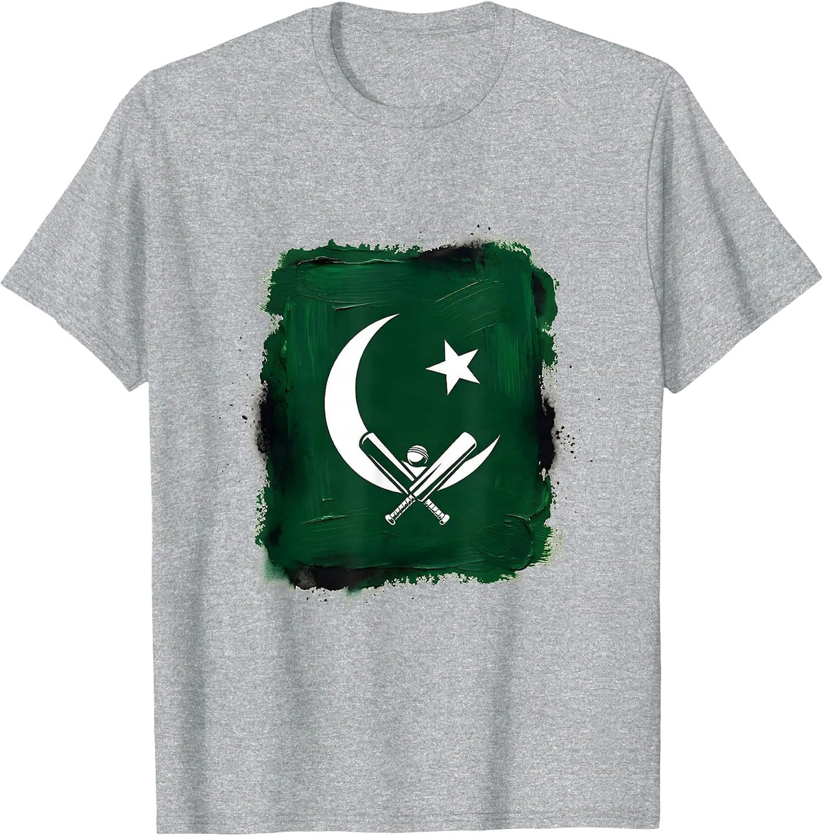 Men's Pakistan Green Flag Cricket Heritage Pride T-Shirt - Heather Grey