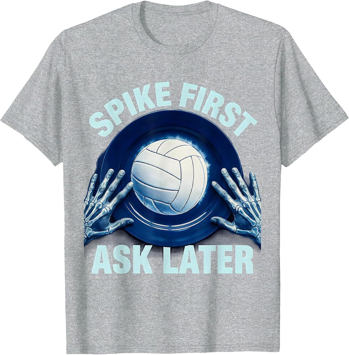 Men's Spike First Ask Later Volleyball Design T-Shirt - Heather Grey