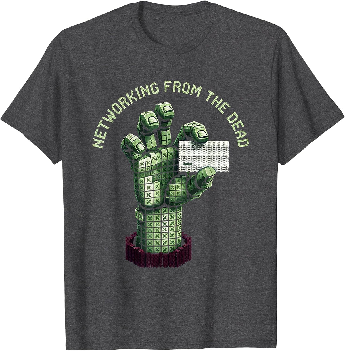 Men's Networking From The Dead Halloween Zombie Design T-Shirt - Dark Heather Grey