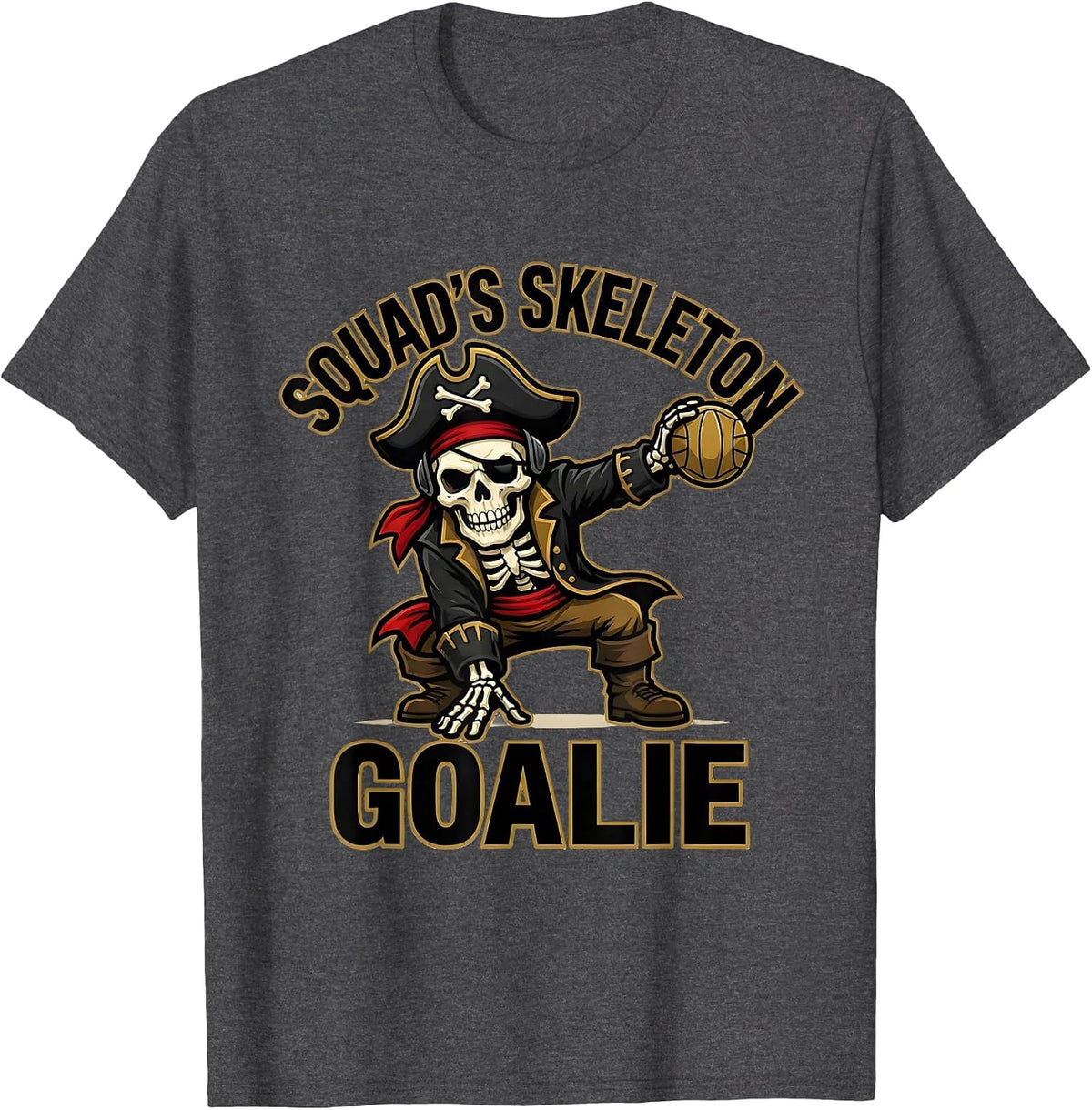 Men's Squad's Skeleton Goalie Dabbing Pirate Water Polo Halloween T-Shirt - Dark Heather Grey