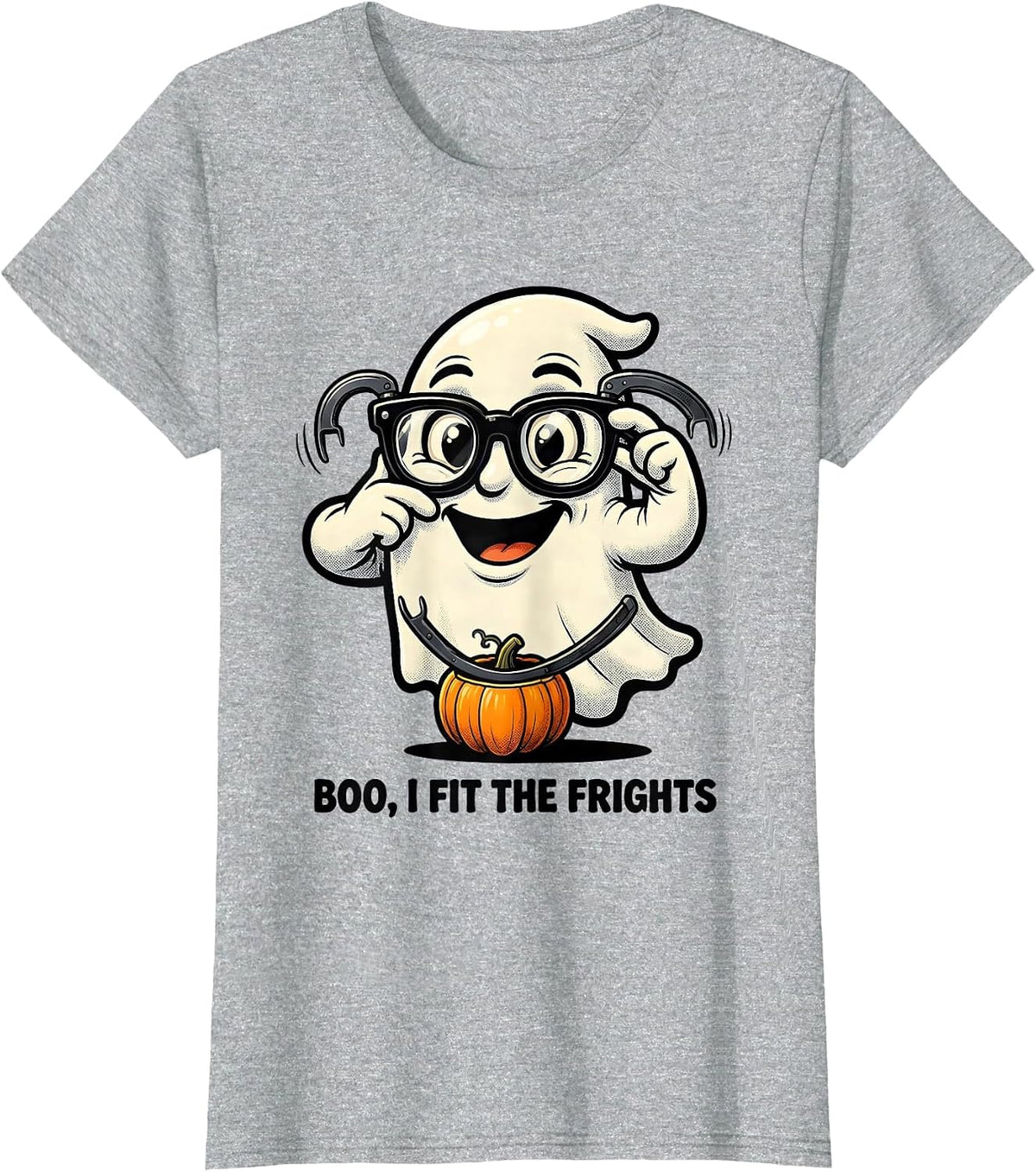 Boo I Fit The Frights Cartoon Halloween Optometrist Eye T-Shirt - Heather Grey