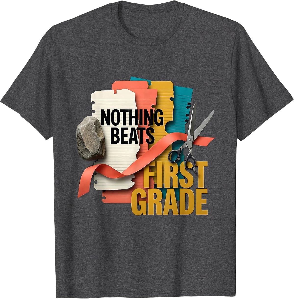 Men's Nothing Beats First Grade Back to School Rock Paper Scissors T-Shirt - Dark Heather Grey