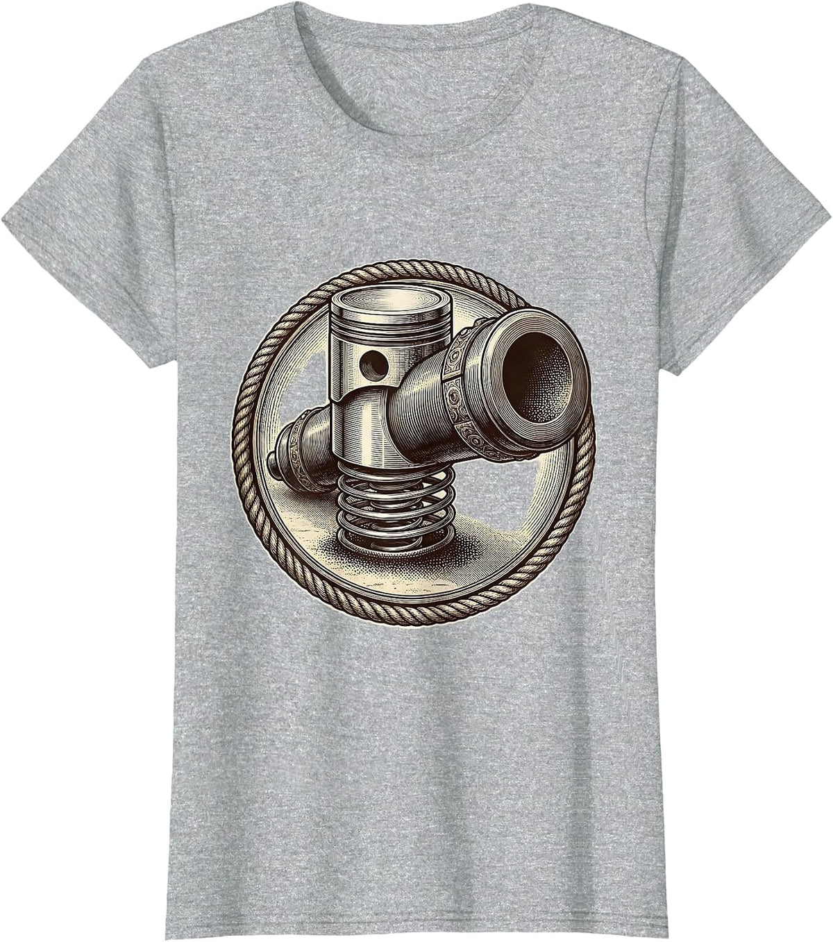 Valley Forge Automotive Engine Piston Cannon Art T-Shirt - Heather Grey