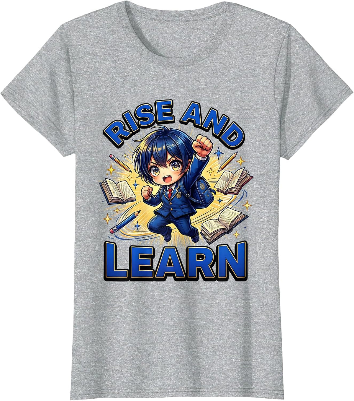 Rise and Learn Welcome Back to School Design T-Shirt - Heather Grey