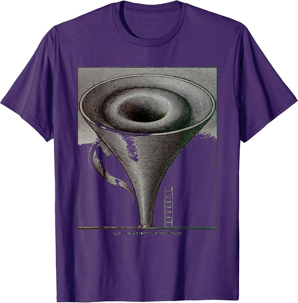 Men's Tail Cloud Spotted Eyes On Base Crosshatch Tornado Chaser T-Shirt - Purple