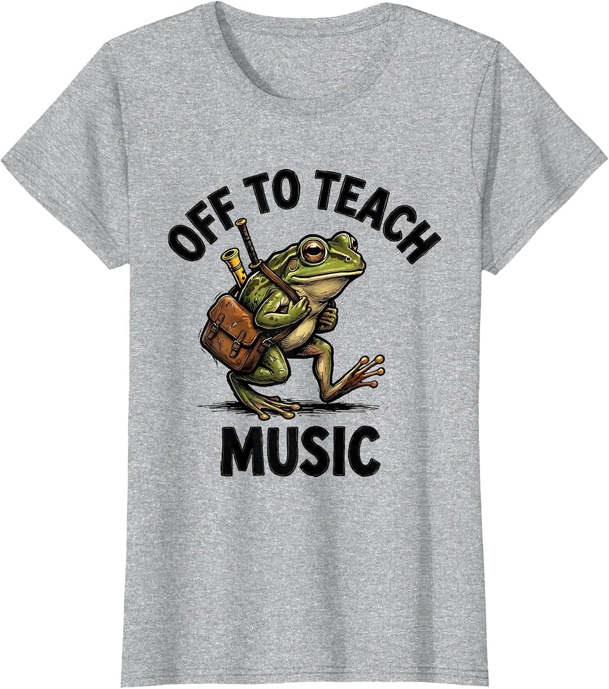 Off To Teach Music Funny Frog Teacher Back To School T-Shirt - Heather Grey