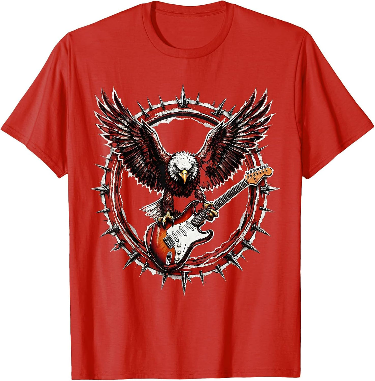 Men's Vintage Rock Eagle Electric Guitar Graphic T-Shirt - Red