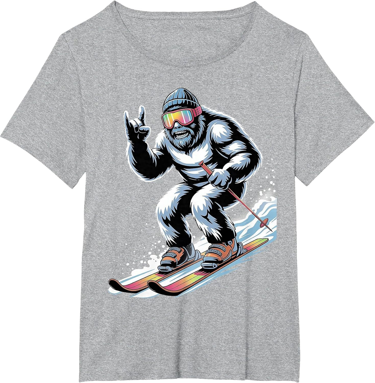 Funny Skiing Bigfoot Ski Winter Sport Snowboarder Skier T-Shirt - Heather Grey