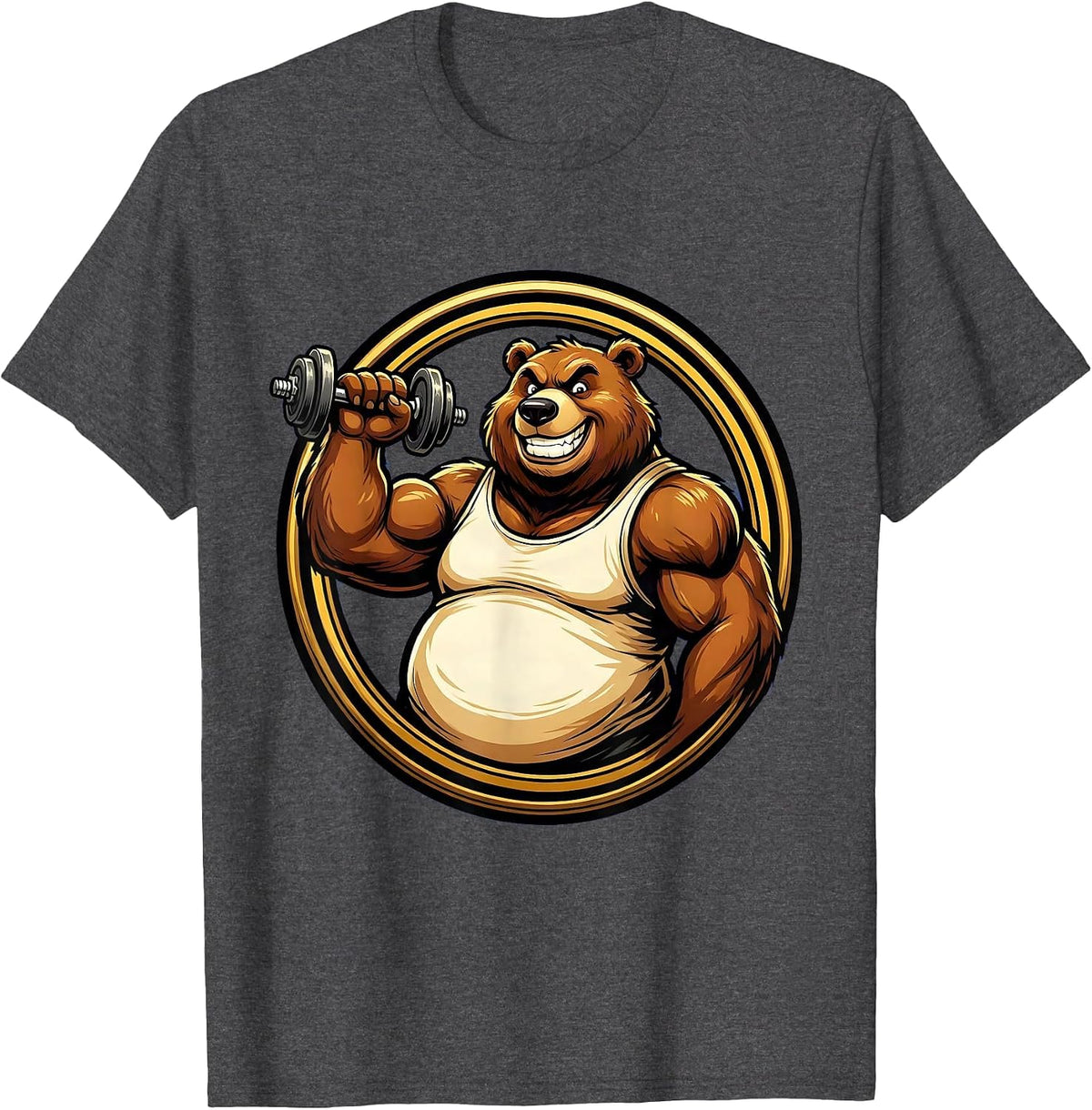 Men's Kinda Fit Sorta Fat Gym Bear Bicep Curl T-Shirt - Dark Heather Grey