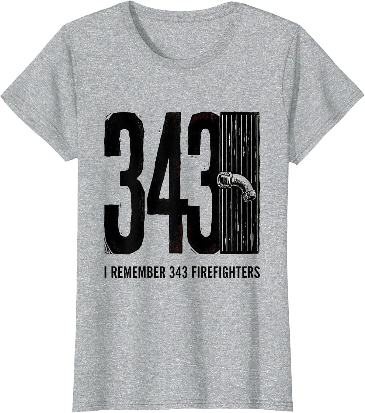 I Remember 343 Firefighters Linocut Firefighter Tribute T-Shirt - Heather Grey