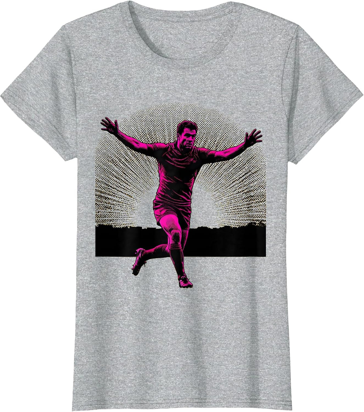 Rugby Spinning Pass Silhouette Dusk Graphic T-Shirt - Heather Grey