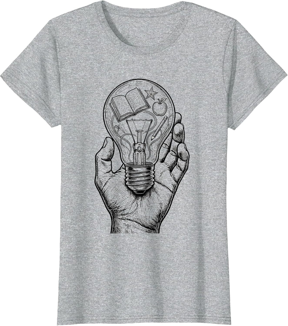 5th Grade Teacher Glowing Light Bulb Illustration T-Shirt - Heather Grey