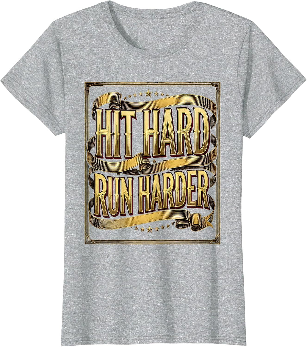 Hit Hard Run Harder Rugby Graphic Design T-Shirt - Heather Grey