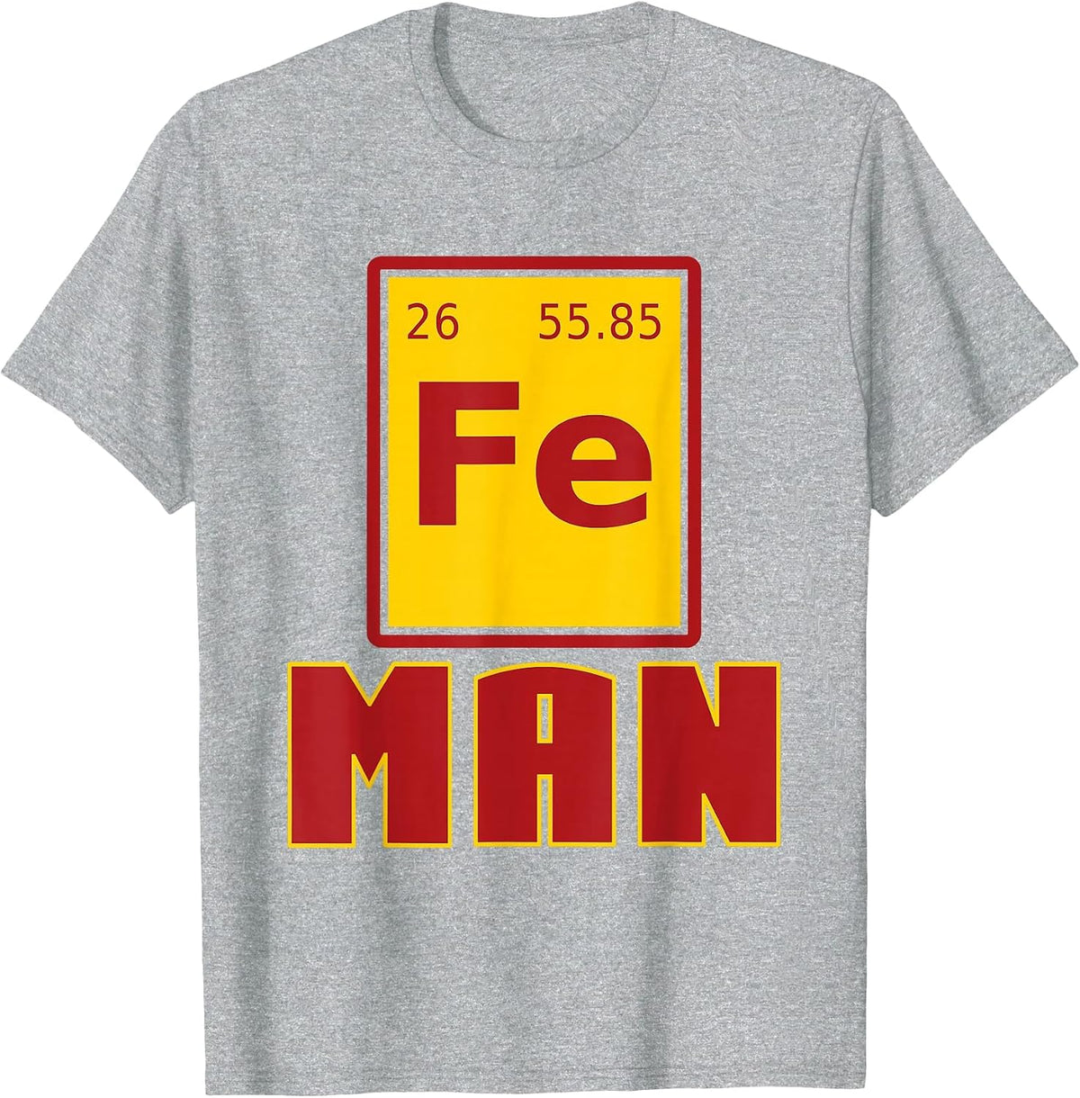 Fe Man Superhero - Funny Chemistry Humor Science Teacher T-Shirt - Heather Grey
