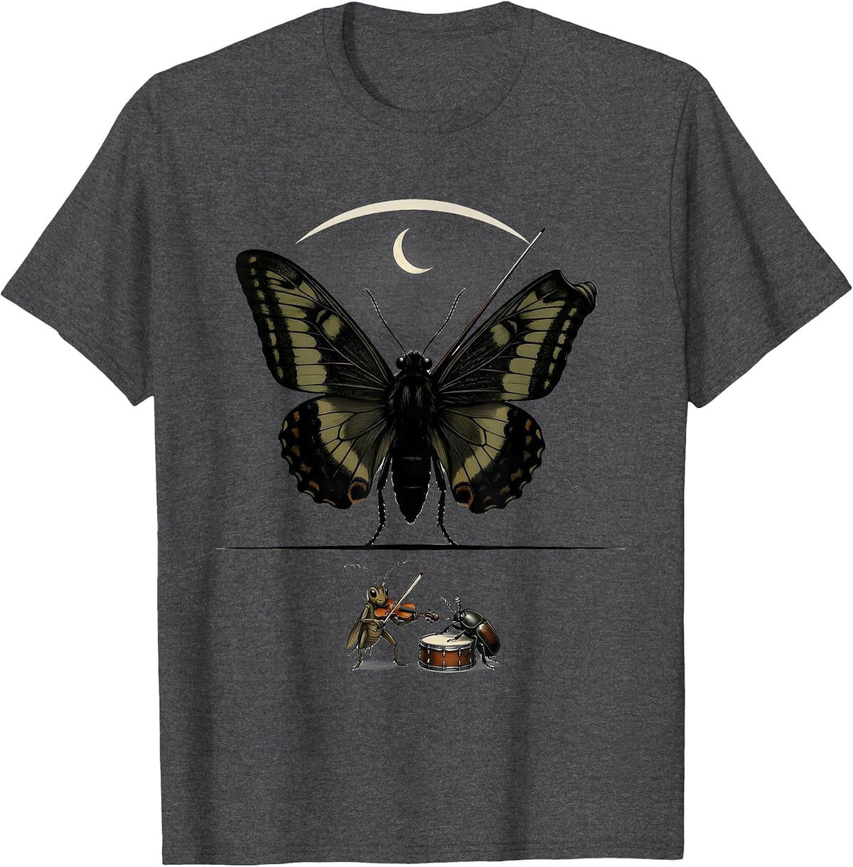 Men's Oversized Moth Insect Band Vintage Nature Lover T-Shirt - Dark Heather Grey