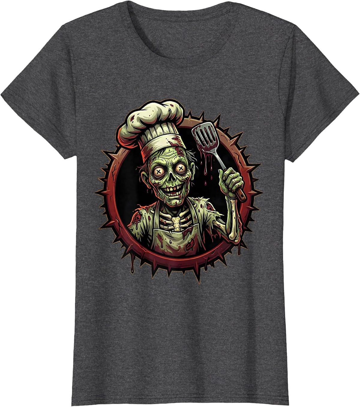 Women's Zombie Chef Halloween Costume Graphic T-Shirt - Dark Heather Grey