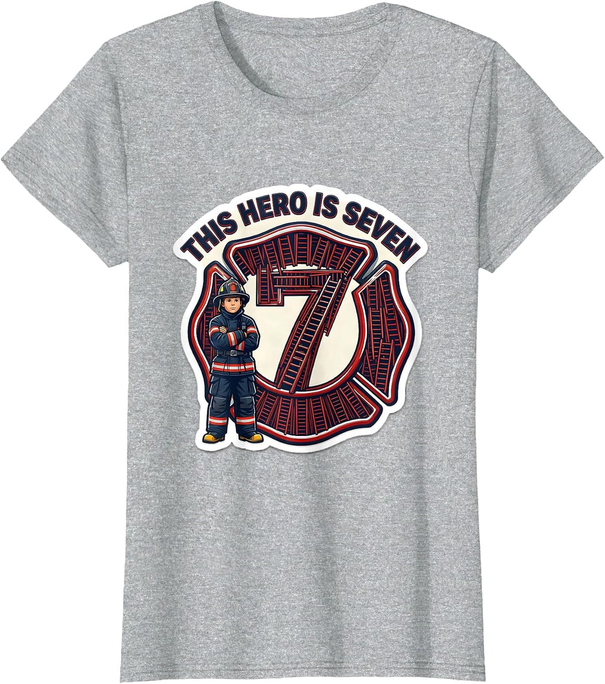Women's This Hero Is Seven Cute Fire Truck Toddler Firefighter T-Shirt - Heather Grey