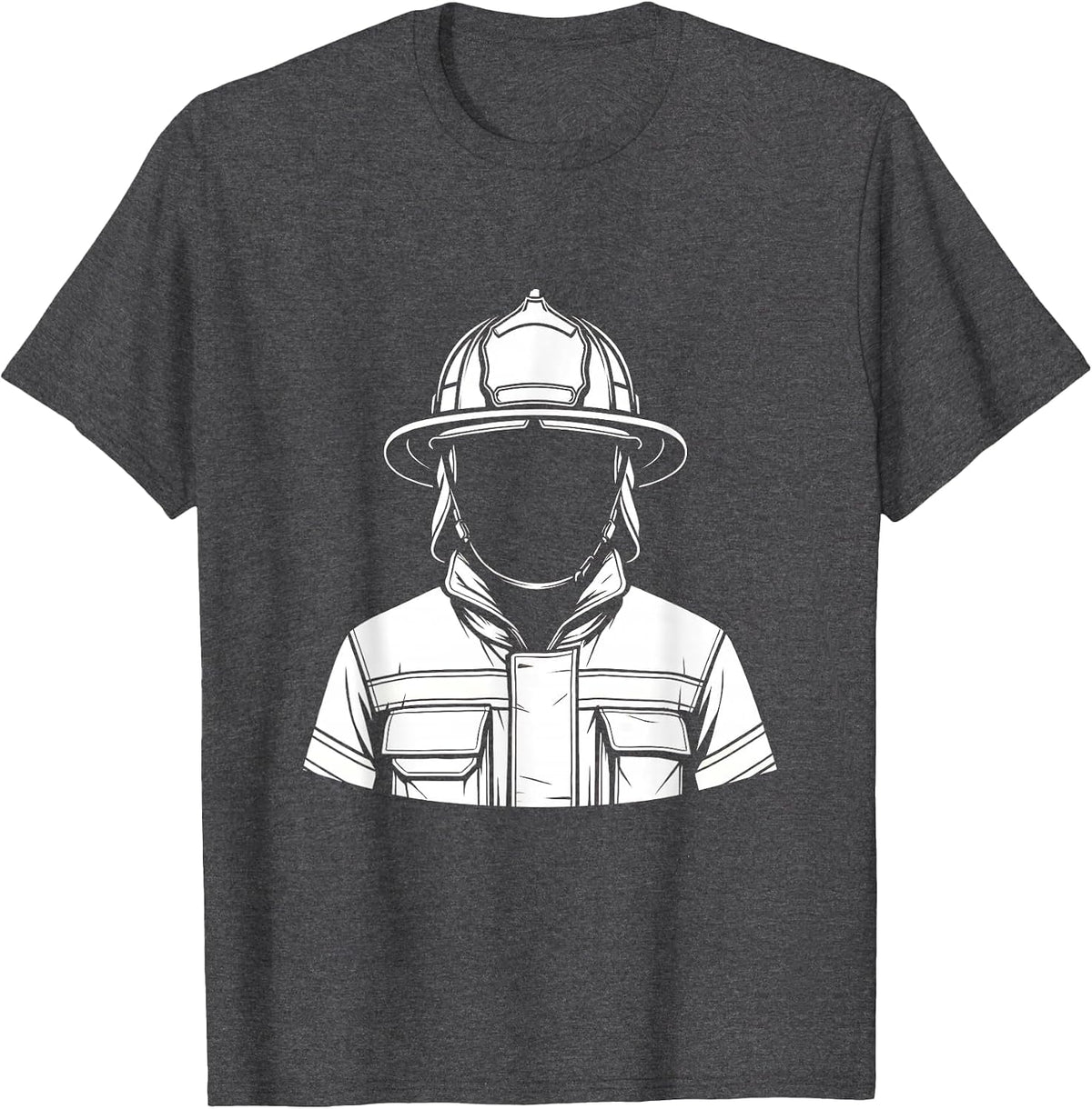 Firefighter Helmet and Turnout Jacket Illustration T-Shirt - Dark Heather Grey