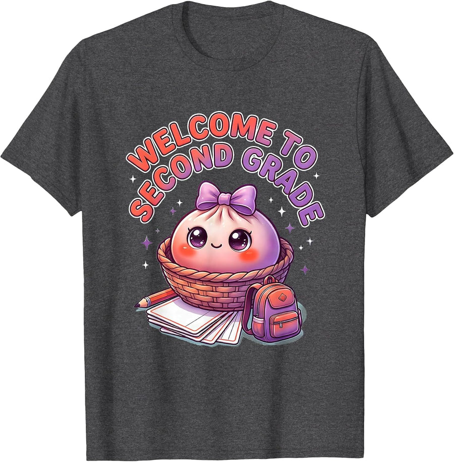 Men's Welcome to Second Grade Cute Dumpling Girl First Day T-Shirt - Dark Heather Grey