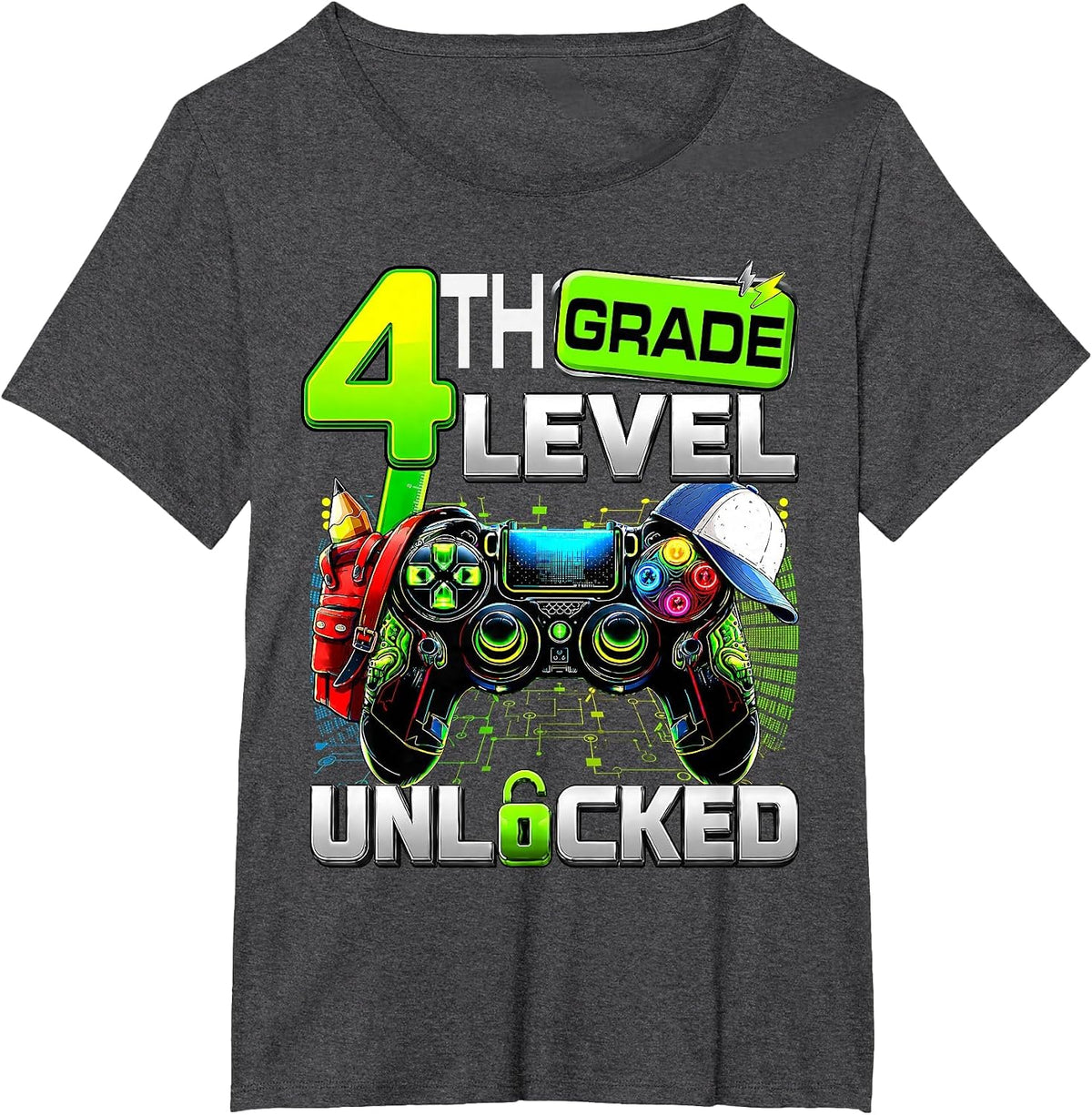 Controller 4th Grade Fourth Level Unlocked First Day Boys T-Shirt - Dark Heather Grey