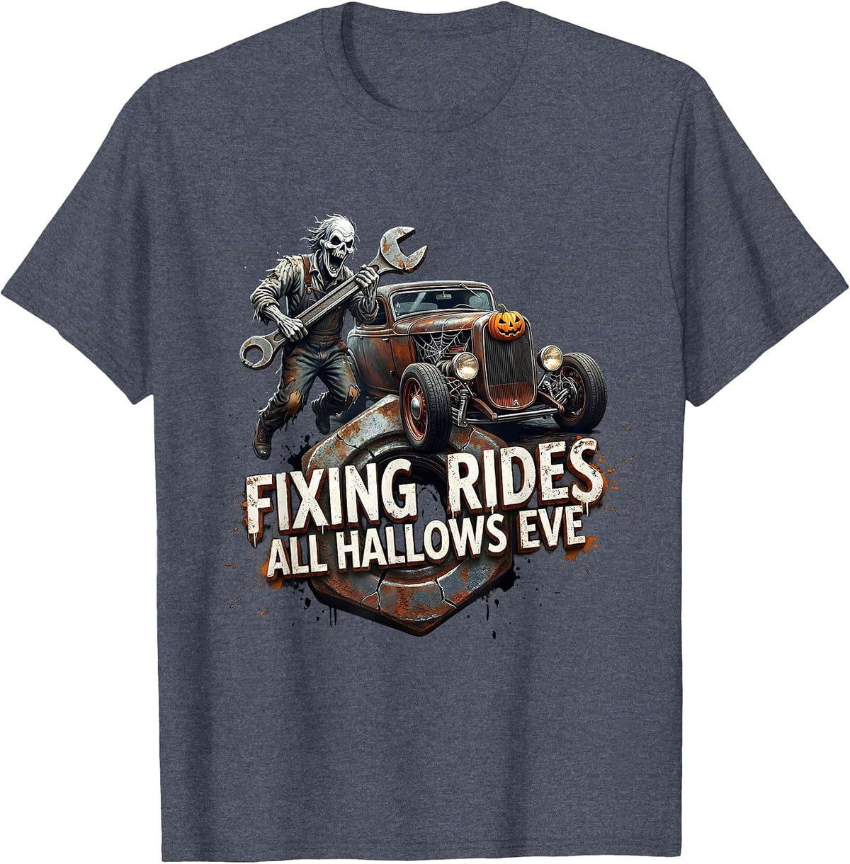 Boo Crew Mechanic Halloween Design T-Shirt - Heather Blue