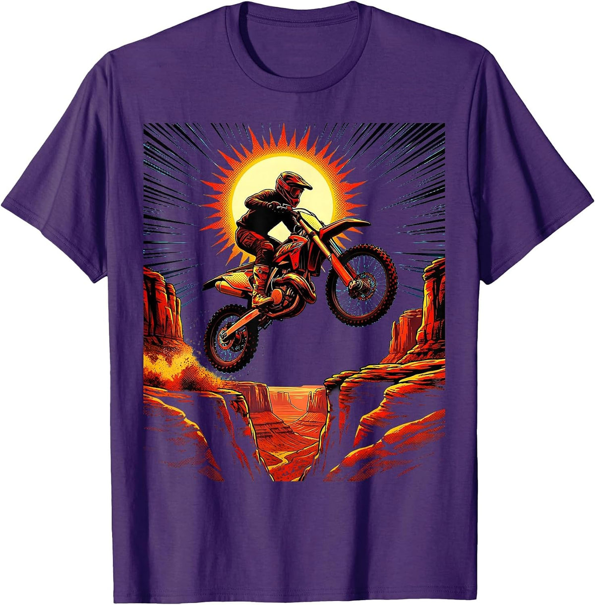 Dirt Bike Desert Canyon Gap Jump Illustration T-Shirt - Purple