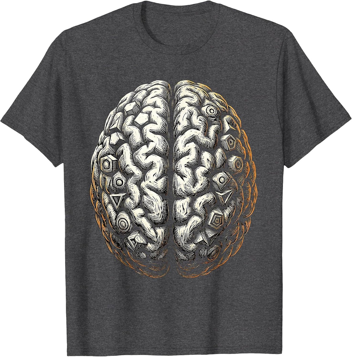 Math Teacher Brain Geometric Shapes Illustration T-Shirt - Dark Heather Grey
