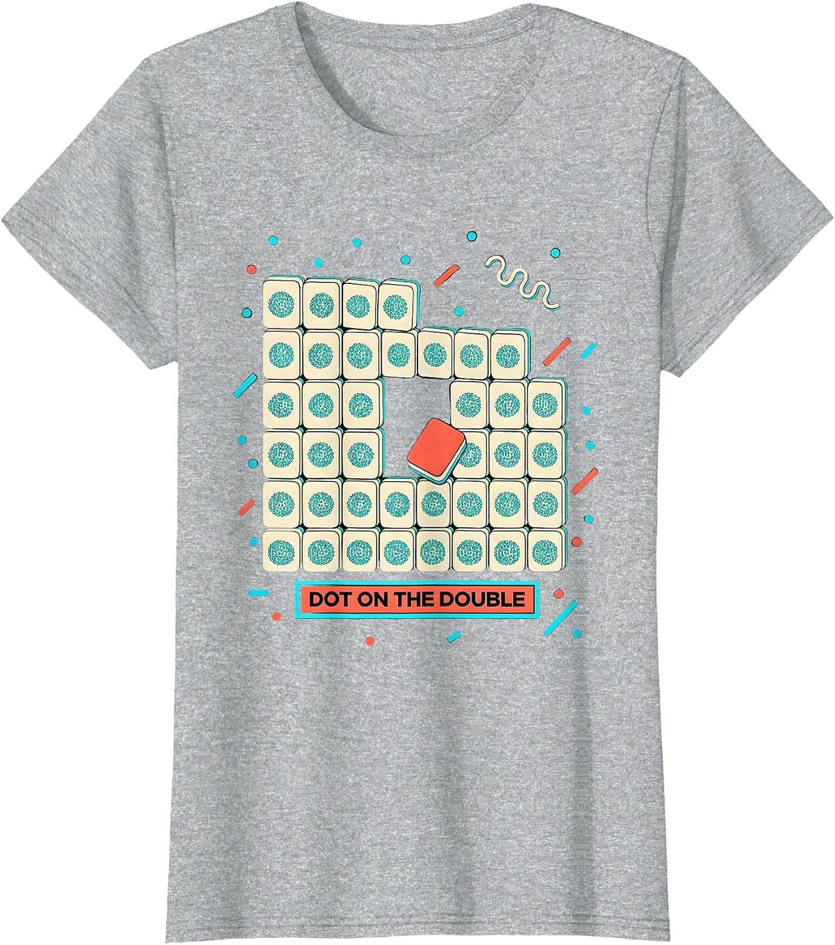 Dot On The Double Memphis Postmodern Funny Mahjong Player T-Shirt - Heather Grey