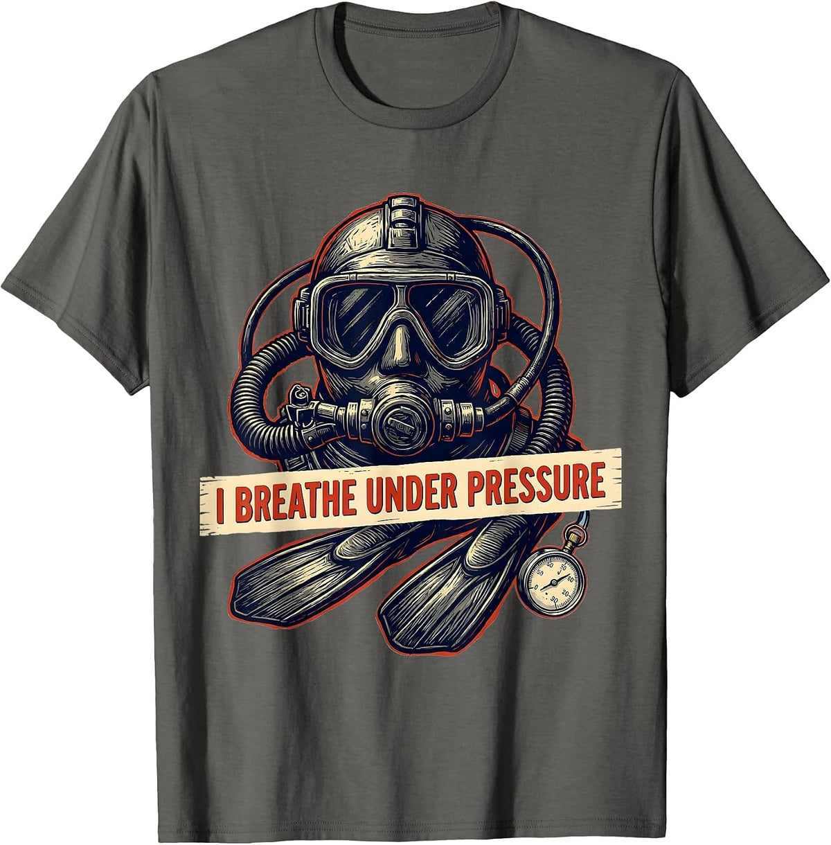 Men's I Breathe Under Pressure Funny Scuba Diving Diver Humor T-Shirt - Asphalt Grey