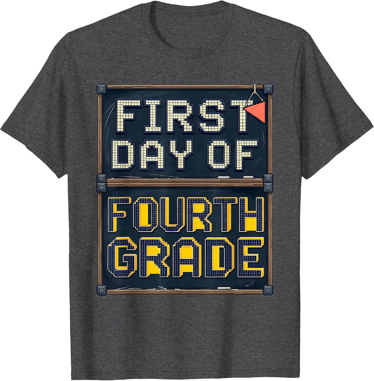 First Day Of Fourth Grade Retro Groovy Back To School Pixel T-Shirt - Dark Heather Grey