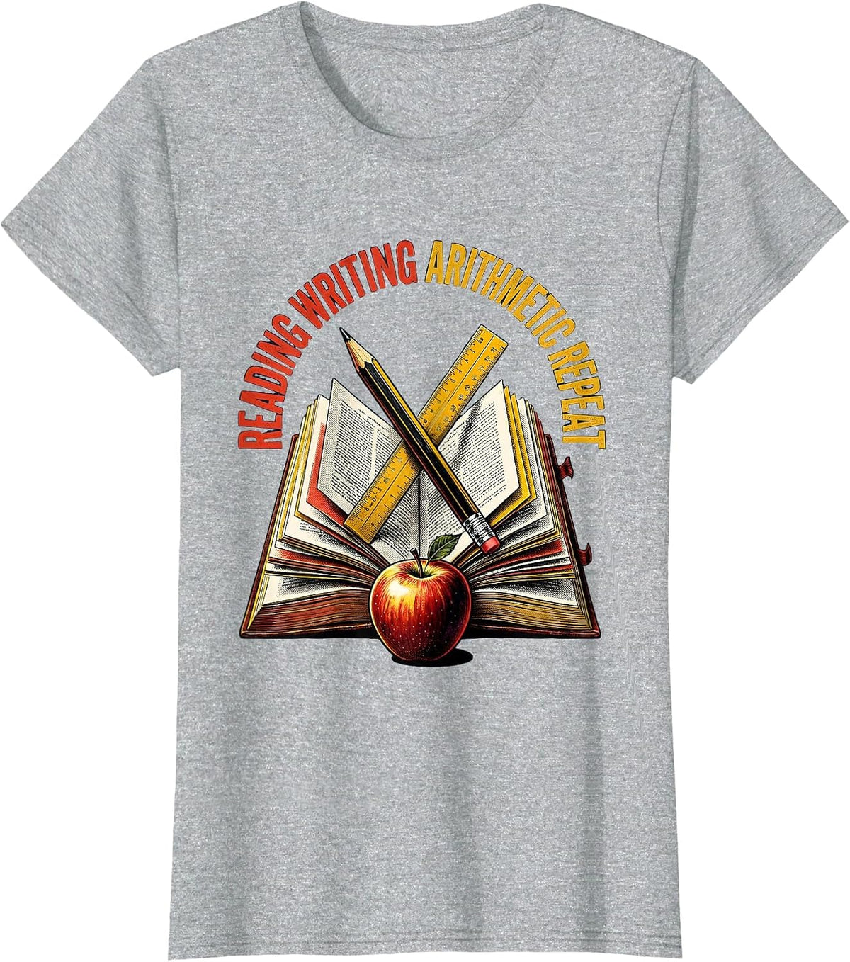 Reading Writing Arithmetic Repeat 5th Grade Teacher T-Shirt - Heather Grey