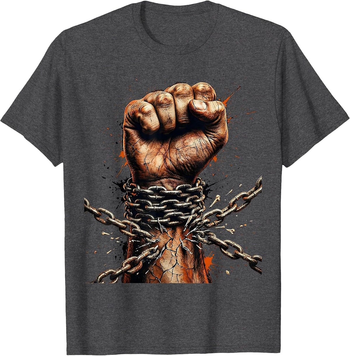 Fist Breaking Free From Chain Graphic T-Shirt - Dark Heather Grey