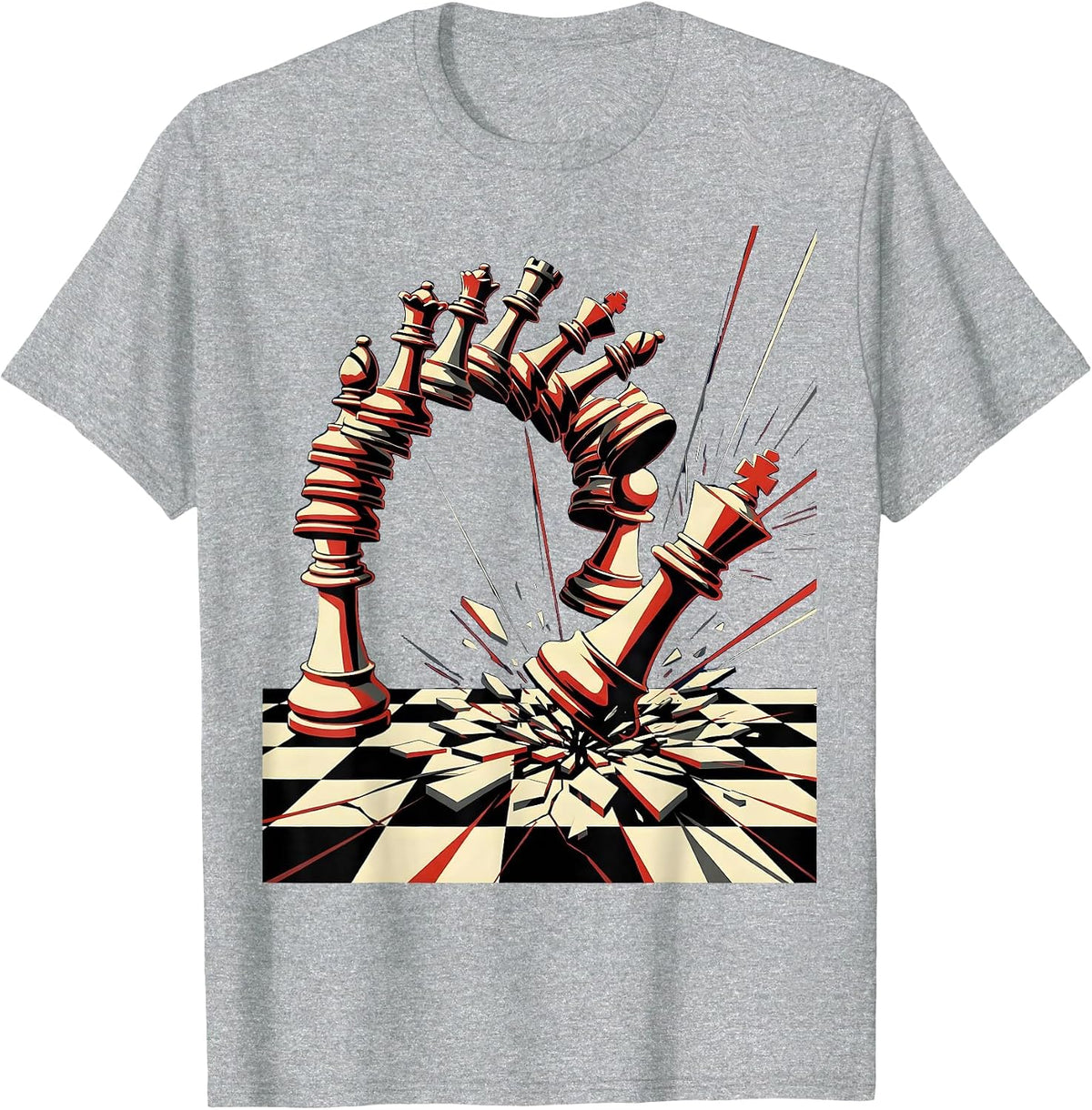 Men's The Turning Point Chess King Tipping Over T-Shirt - Heather Grey