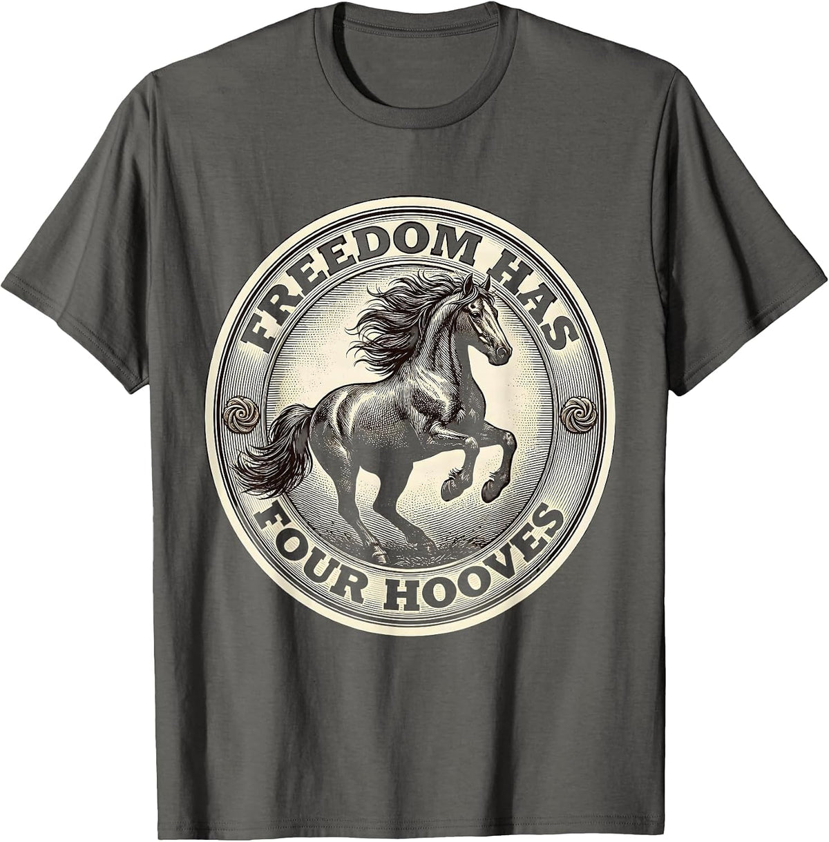 Men's Freedom Has Four Hooves Wild Mustang Design T-Shirt - Asphalt Grey