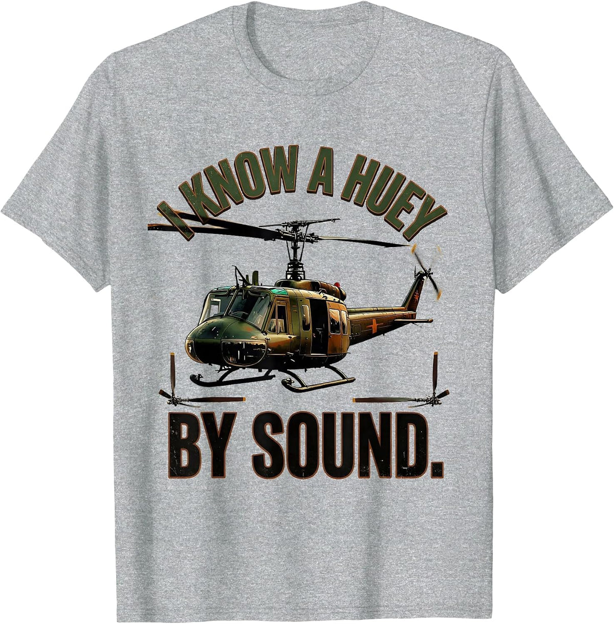 Men's I Know A Huey By Sound Vintage Military Helicopter UH-1 T-Shirt - Heather Grey