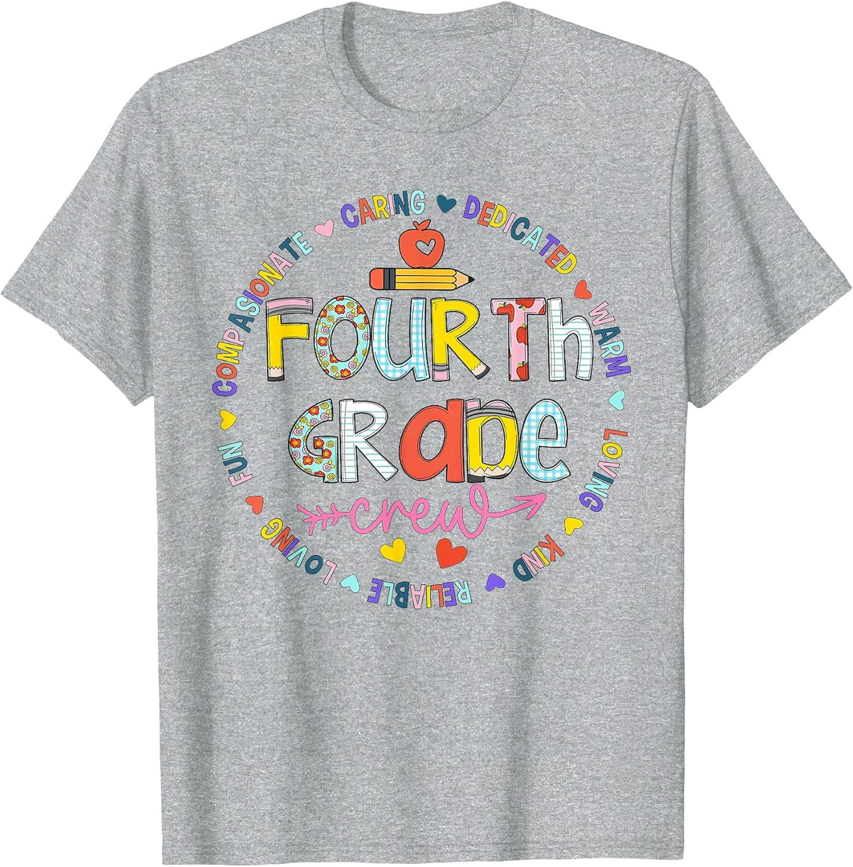 Team Fourth Grade Crew Back to School 4th Grade Teacher T-Shirt - Heather Grey