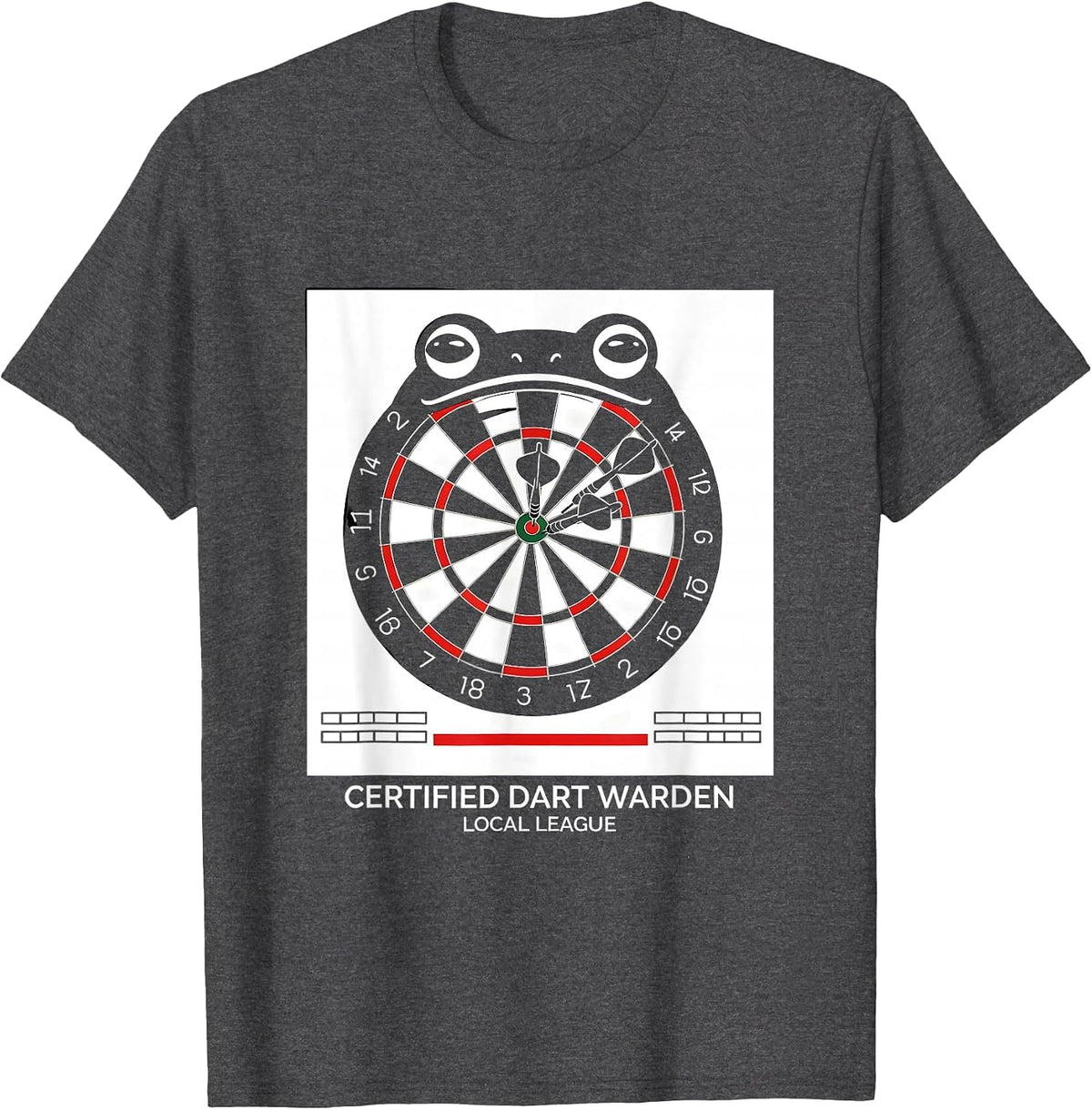 Men's Certified Dart Warden Local League Funny Grumpy Frog T-Shirt - Dark Heather Grey