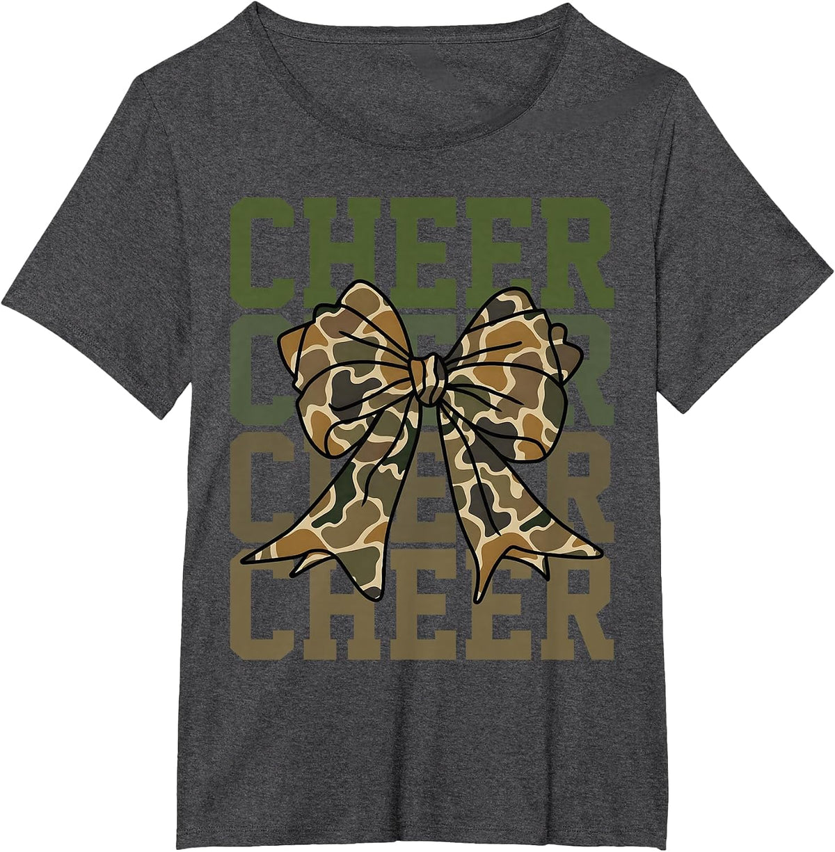 Camo Coquette Cheer Bow Sport Camouflage Cheerleader Team T-Shirt - Dark Heather Grey